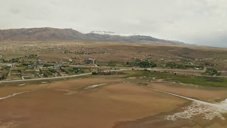 aerial view of el calafate town in patagonia, argentina
flying over the steppe toward the local city of santa cruz.