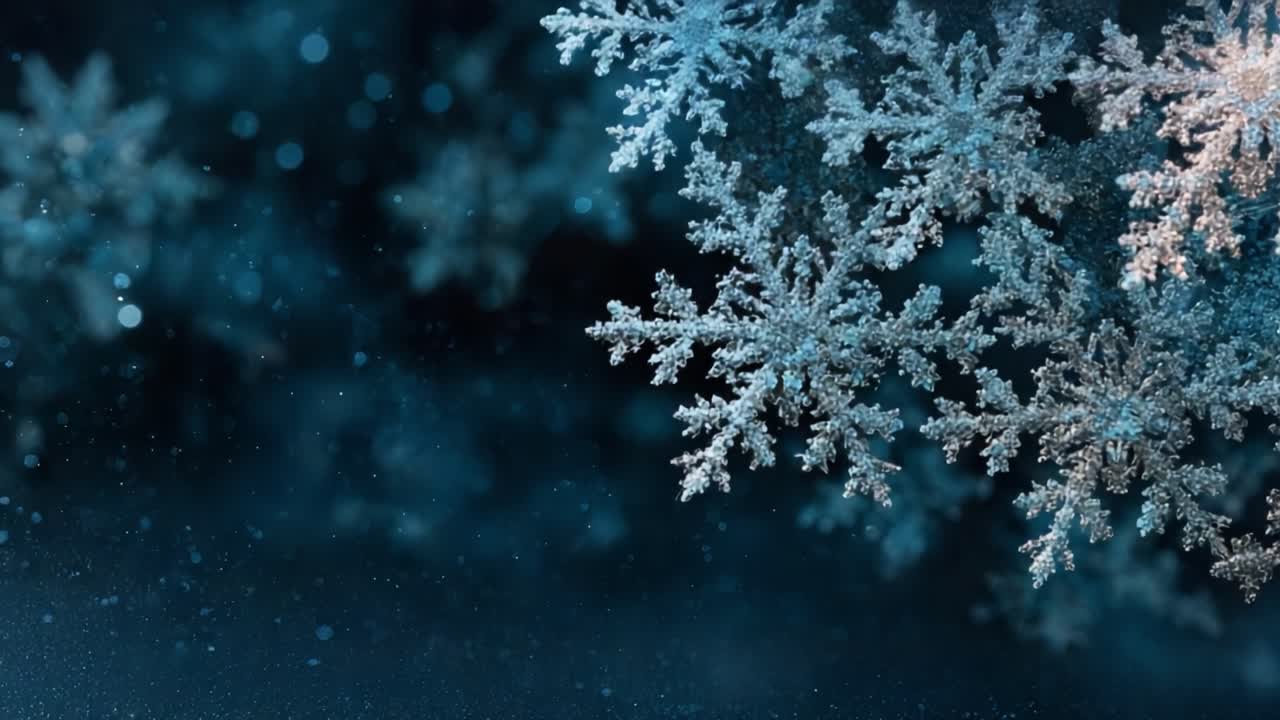 A Stunning Visual of Delicate Snowflakes Glimmering Against a Dark Background, Capturing the Essence of Winter's Beauty in an Ethereal Glow