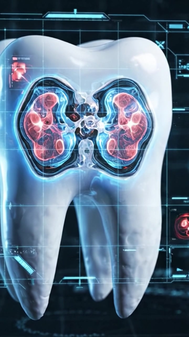 Exploring the Innovative Intersection of Dental Health and Technology: A Stunning Representation of a Tooth Embedded in a Digital Network of Connections