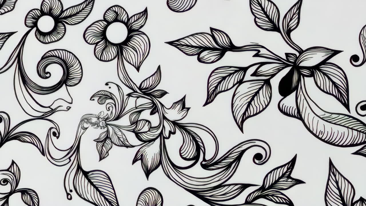 Patrón abstracto de arte lineal floral en blanco y negro