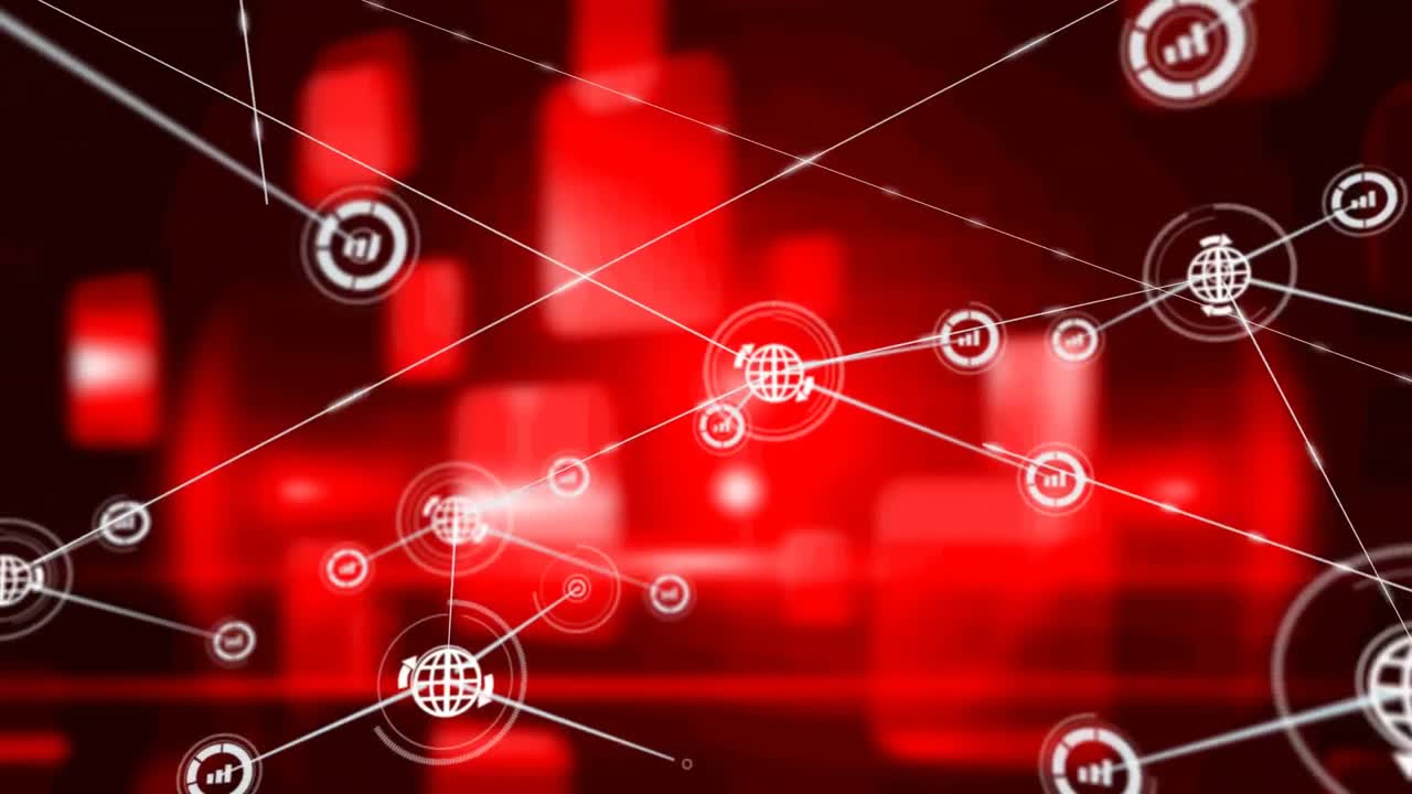 animación de la red de conexiones sobre fondo rojo