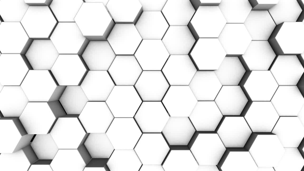 White background with moving hexagonal cylinders. Abstract 3D animation. Geometric figures.