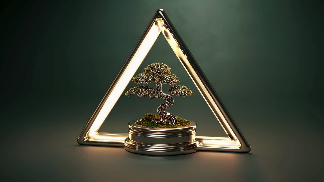 Golden Bonsai in Triangular Display
