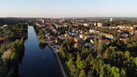 Aerial-of-rural-Trollhättan-in-Sweden-on-sunny-afternoon