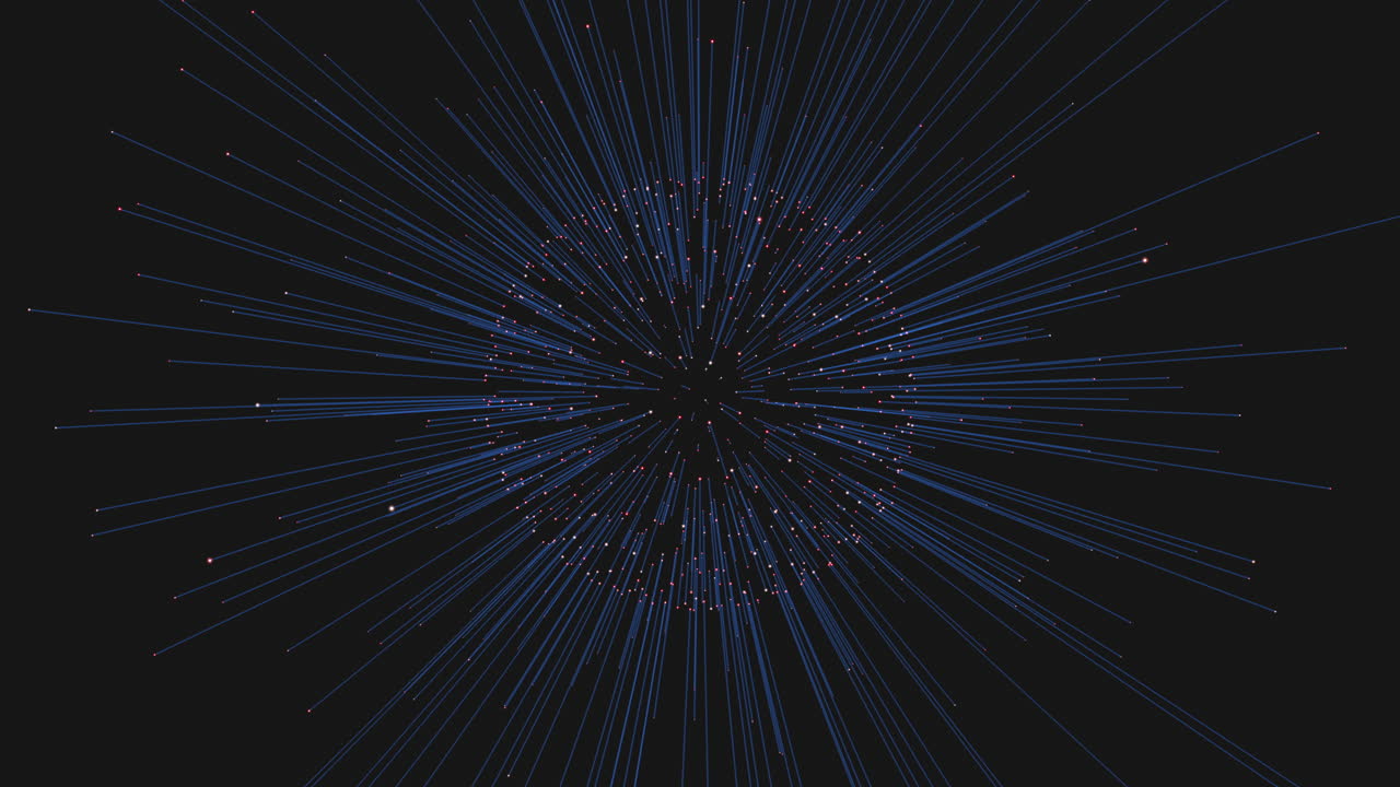 Converging blue and red pattern on black background