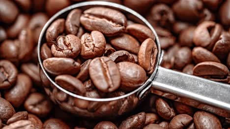 close up of seeds of coffee. fragrant coffee beans are roasted smoke comes from coffee beans.