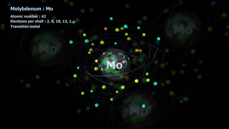 Atom of Molybdenum with 42 Electrons in infinite orbital rotation with other atoms