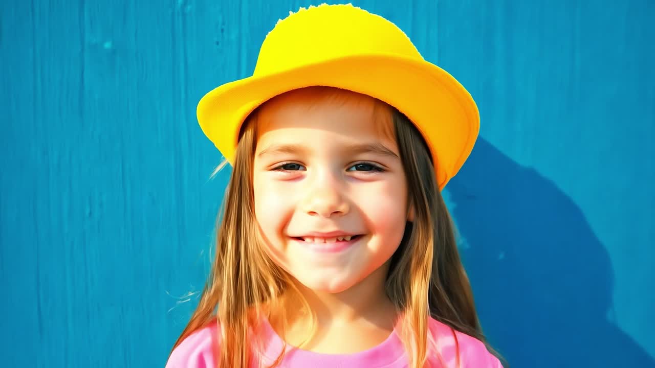 una niña sonriente con un sombrero amarillo