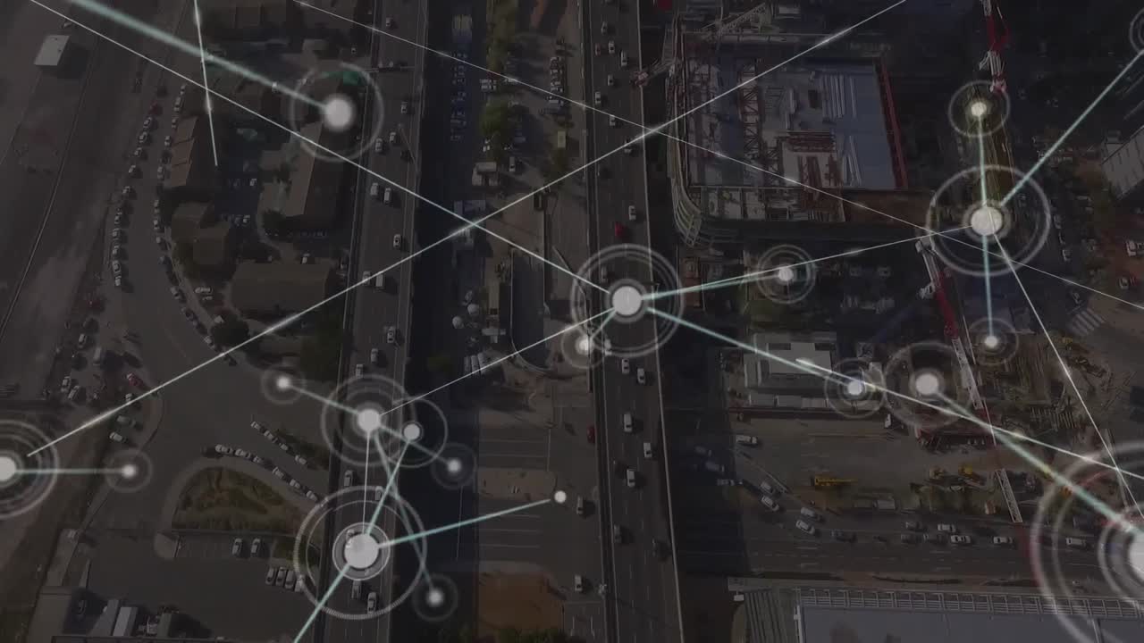 도시 풍경에 대한 연결 네트워크의 애니메이션
