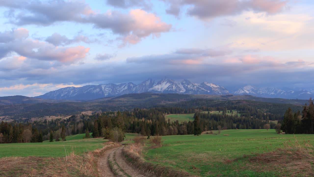 Windy sunset over Tatras seen from Lapszanka pass on the Slovakian border.