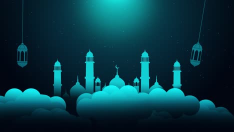 animated hanging golden lantern and star a black blue islamic mosque background muslim holy month