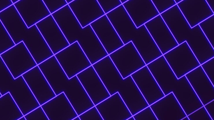 Seamless futuristic neon square grid background with glowing purple lines on a dark surface, ideal abstract footage for technology presentations, music videos, stage screens and digital backdrops
