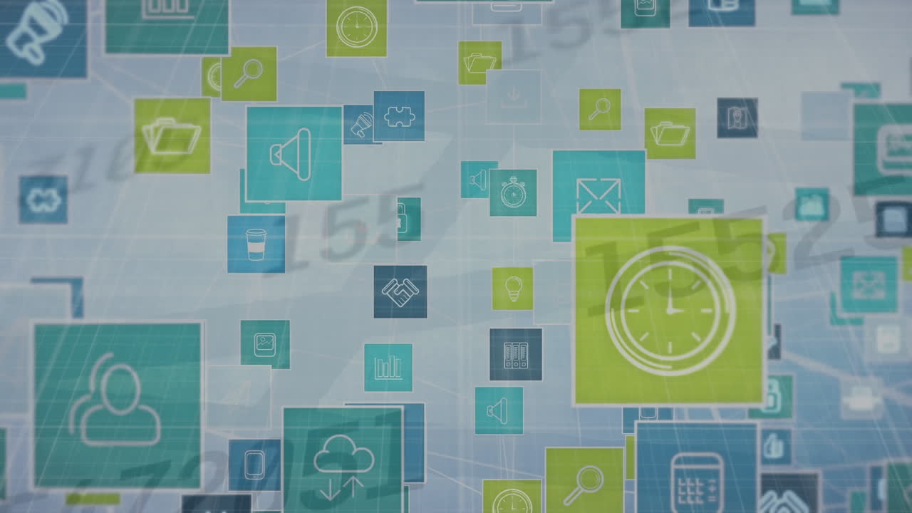 animación de la red de conexiones con iconos y números que cambian