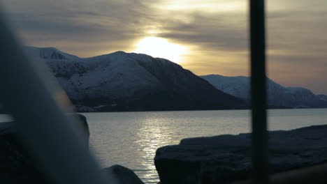 beautiful sunset seen through a rail