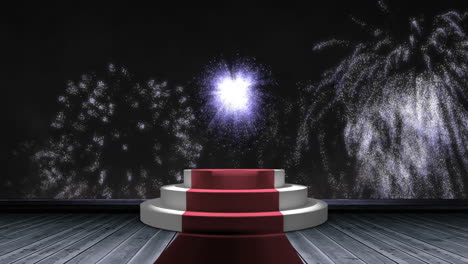 animación de fuegos artificiales blancos sobre los escalones en el lugar de la alfombra roja, sobre fondo negro