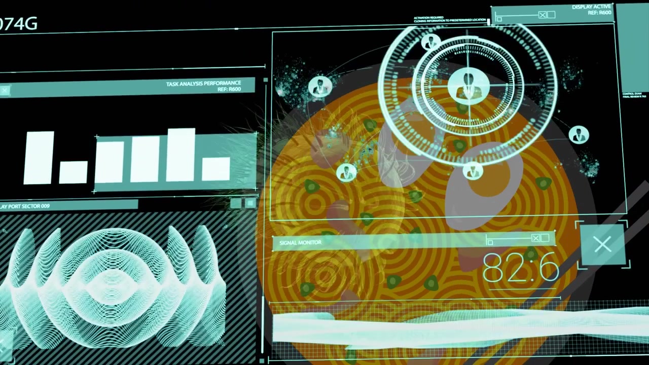 Animation of data processing over virus cells and shapes