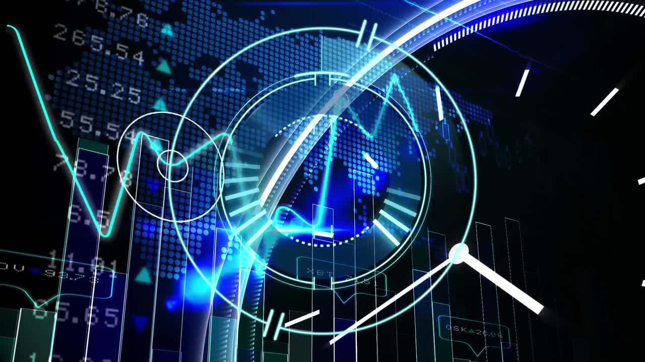 animación del escaneo del alcance sobre las estadísticas y el procesamiento de datos en la pantalla