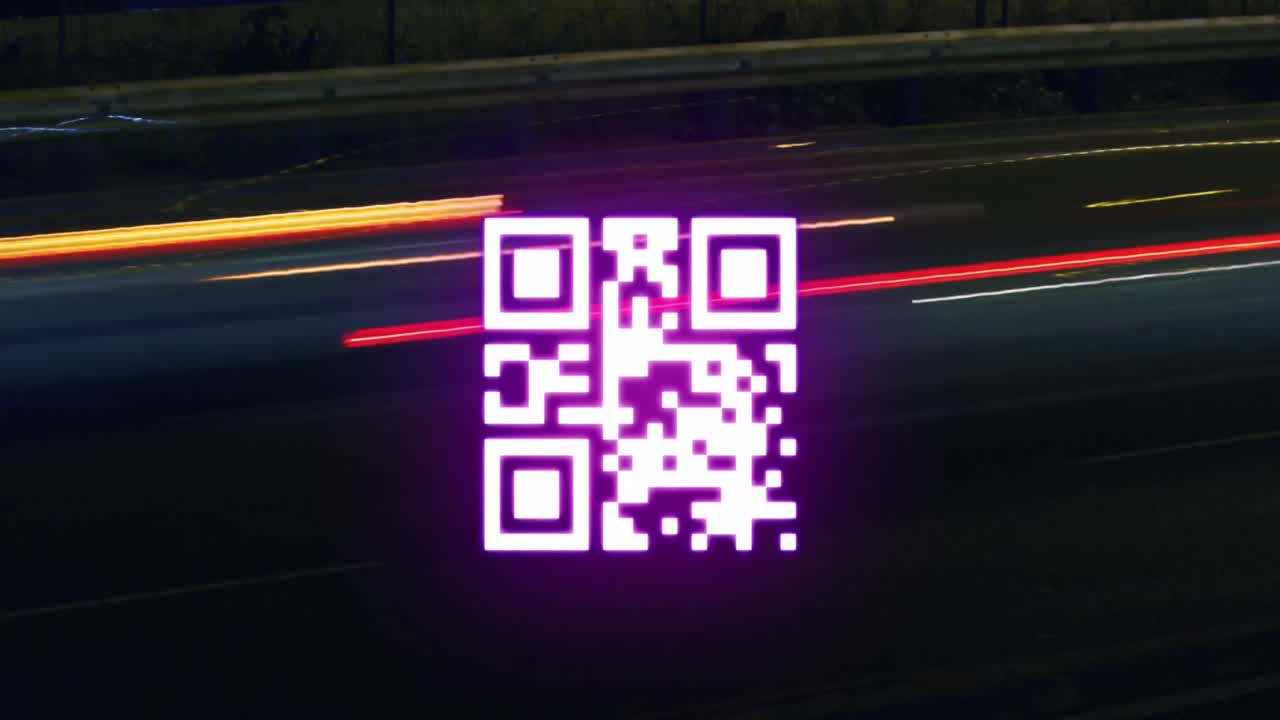 Animation of qr code and connections over road traffic