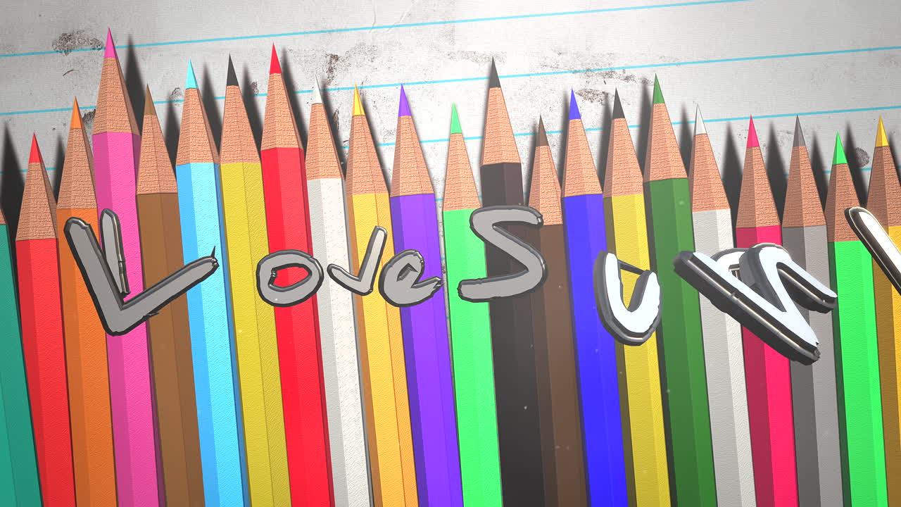 texto de primer plano me encanta la escuela y lápiz de colores de primer plano sobre papel