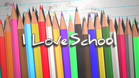 Closeup-text-I-love-School-and-closeup-colorful-pencil-on-paper