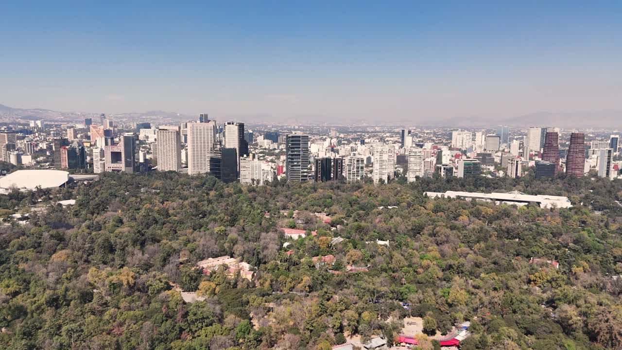imágenes de drones que muestran polanco, un barrio de lujo de la ciudad de méxico, como se ve desde chapultepec