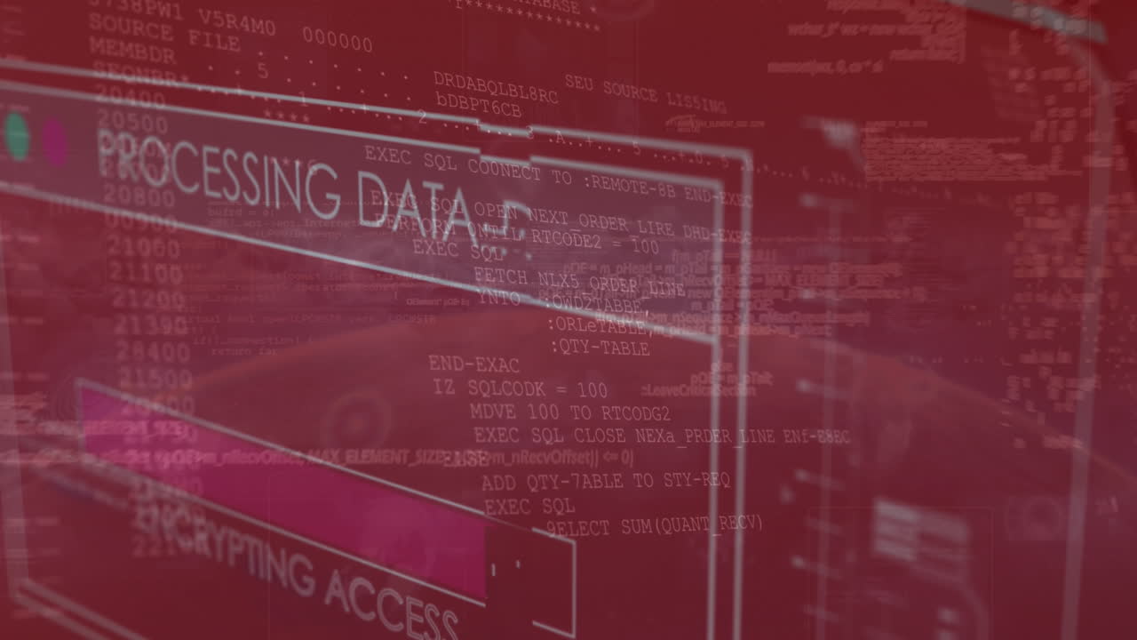 animación de múltiples textos en lenguaje de computadora y globo terrestre contra densas nubes en el fondo.