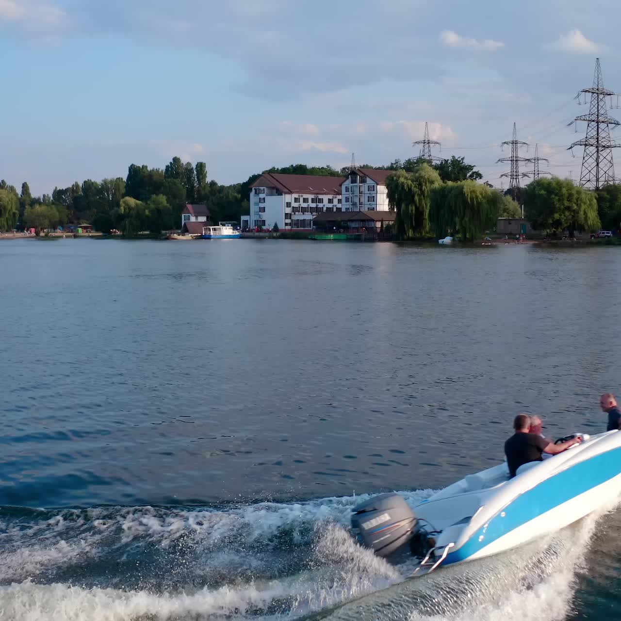 Drone footage of motor boat