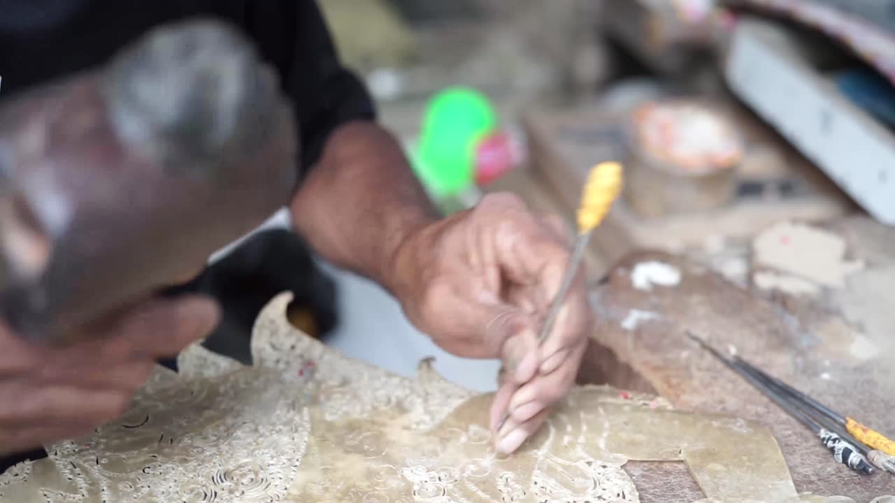 Process of making Wayang shadow puppet