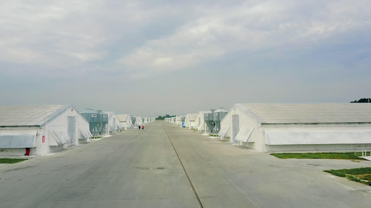 View Of Poultry Houses. Aerial view of poultry farm in the countryside