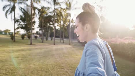 follow me concept. following girlfriend holding hands in park. pov. leading her boyfriend. tourism. cinematic 4k