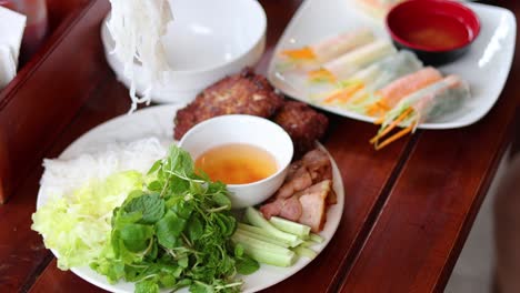 assembling ingredients for bun cha meal