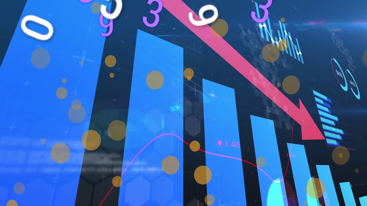 animación del procesamiento de datos y puntos sobre fondo azul