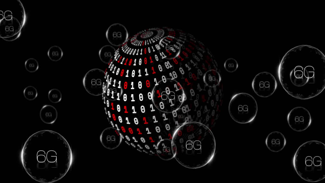Animation of 6g text and data processing over globe