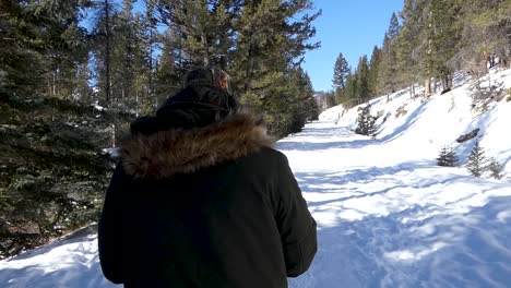 hombre caminando por un camino nevado