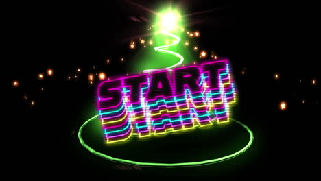 animation of start text over green trail of light and stars