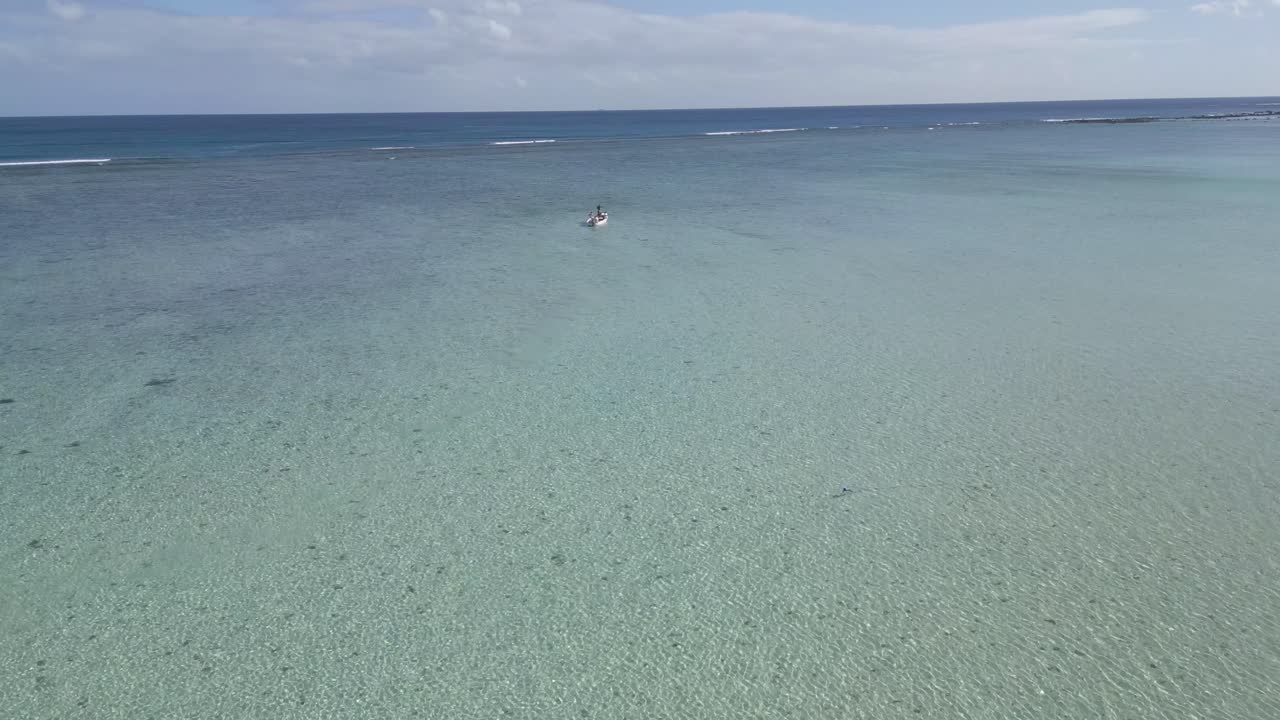 Mauritius - Albion Beach - ascending view to the boats in the lagoon