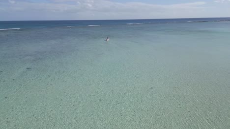 mauritius - albion beach - ascending view to the boats in the lagoon