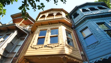 colorful wooden houses with ornamental details