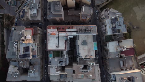 urban city drone footage top down view