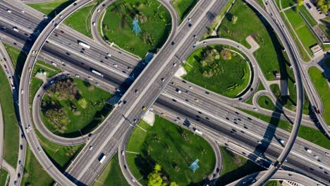 timelapse aerial view of a freeway intersection traffic trails in moscow.