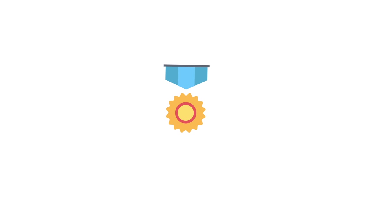 Animated Award Medal with Blue Ribbon and Yellow Medallion