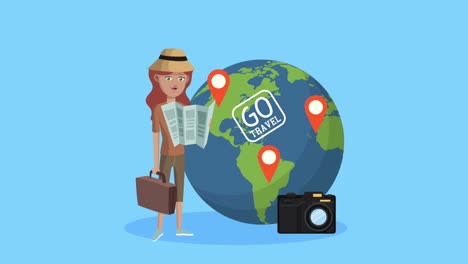vamos a viajar letras sello en el planeta tierra y turista