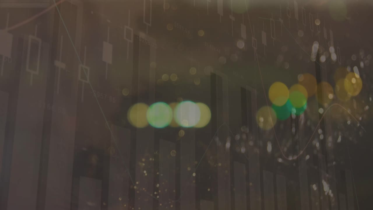 도시 풍경 위의 데이터 처리 애니메이션