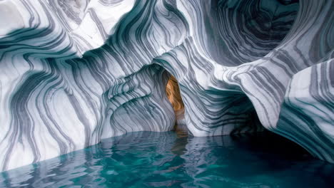 mystical striped marble cave with reflective water