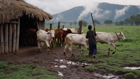 african boy herding cattle