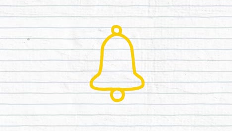 Animation-of-yellow-bell-hand-drawn-with-a-marker-on-white-lined-paper