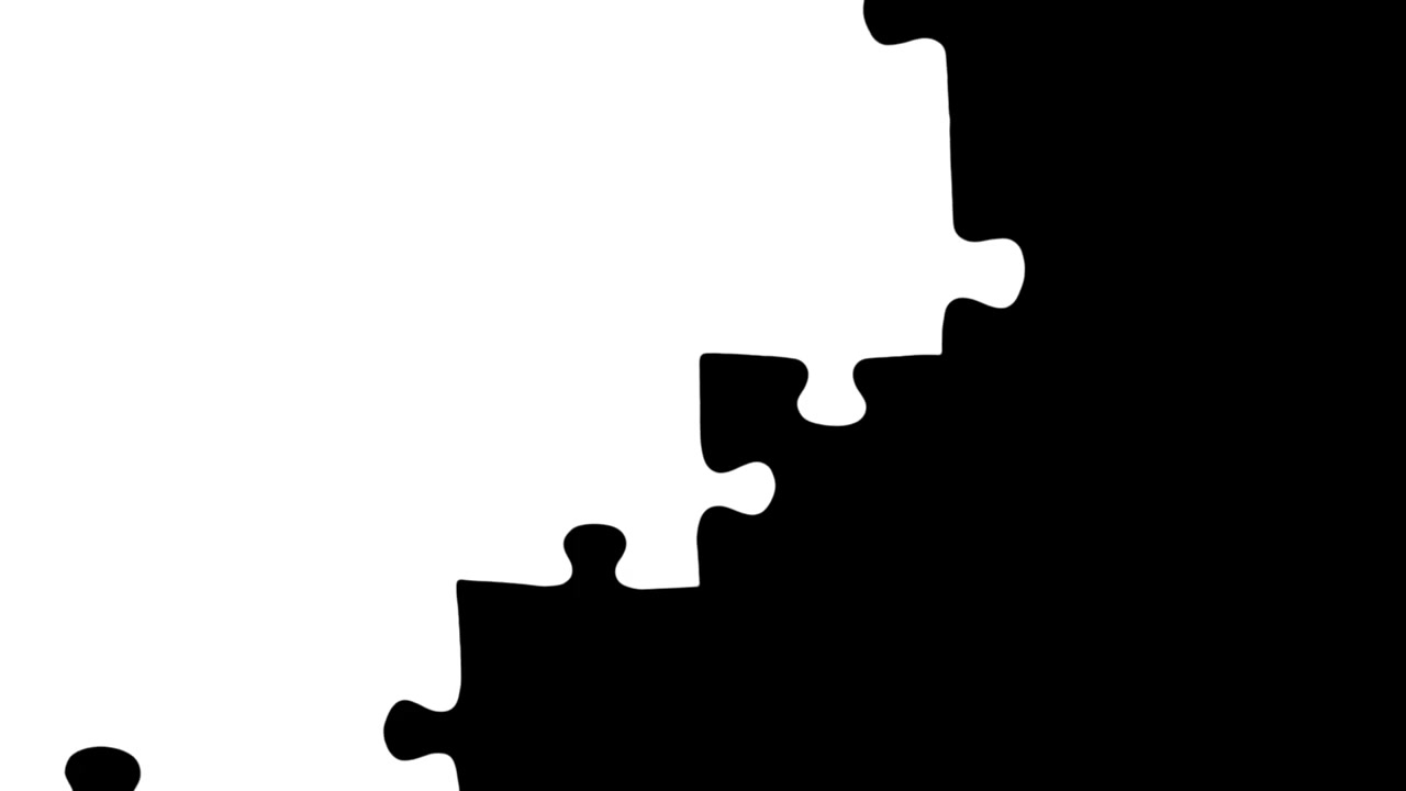 Abstract Puzzle Pieces Sliding Transition Revealing White Background