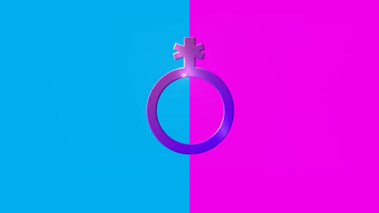 Non binary gender symbol on pink and blue background