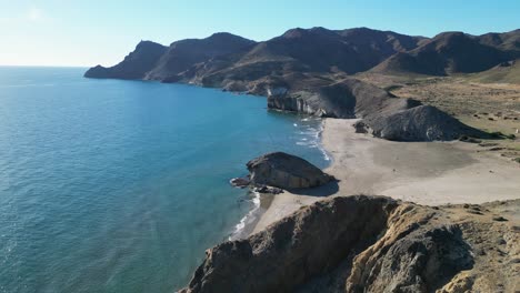 monsul beach in cabo de gata, almeria, andalusia, spain - aerial 4k