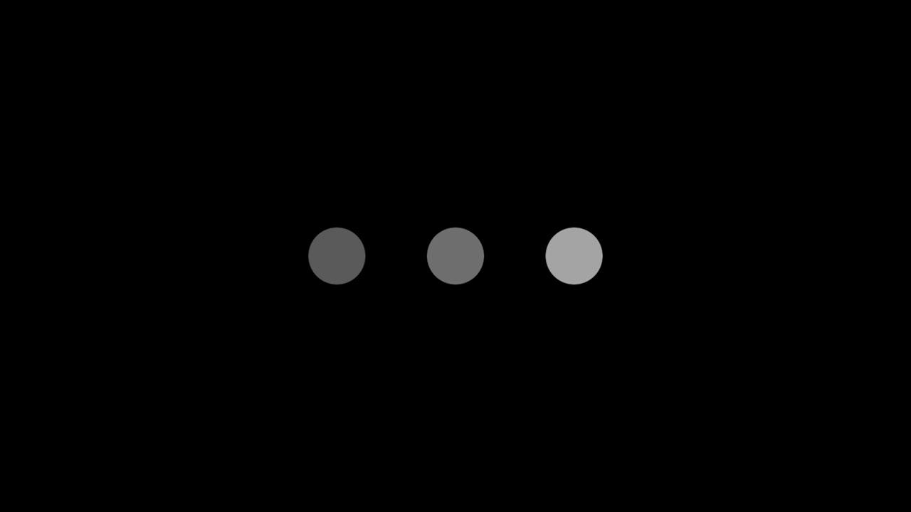 Abstract animation of three dot circles blinking in one row on the black background. Animation. Spinning black circles or dots creating the effect to animation pattern